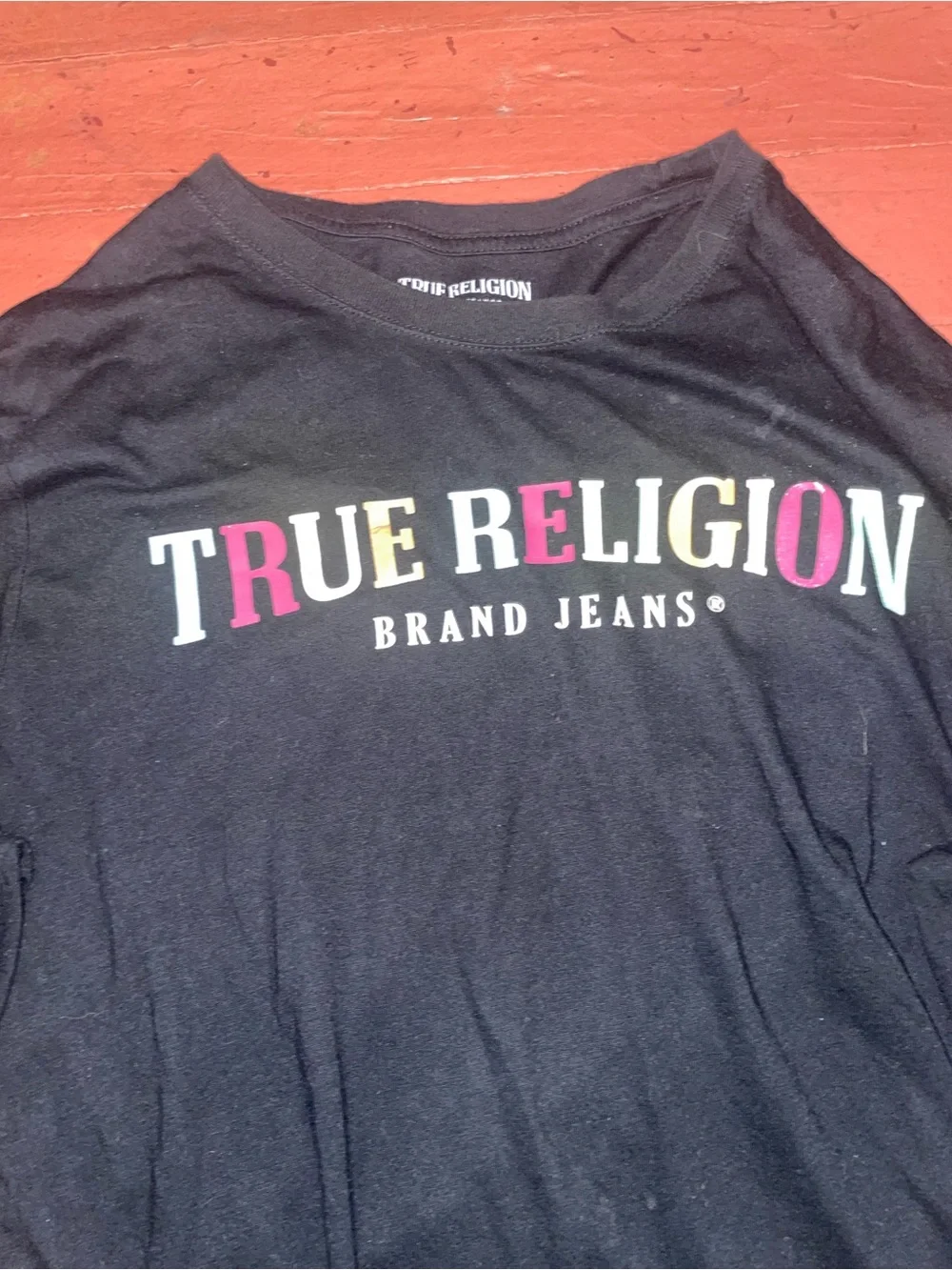 True Religion Black Long Sleeve Tee with Multicolor Logo
